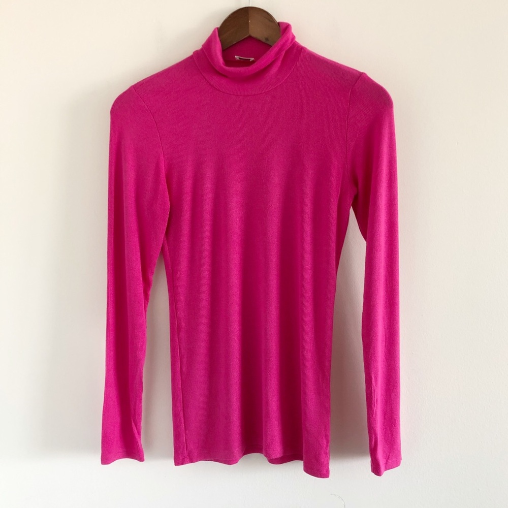 Aritzia Wilfred Bright Pink Ribbed Turtleneck Top